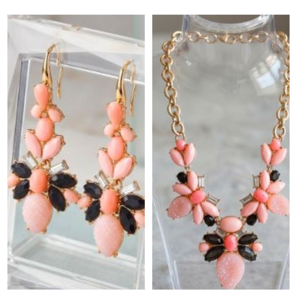 Neiman Marcus Lee By Lee Angel Pnk Druzy Capri Necklace Earrings Set 2 Nwt 150 10$